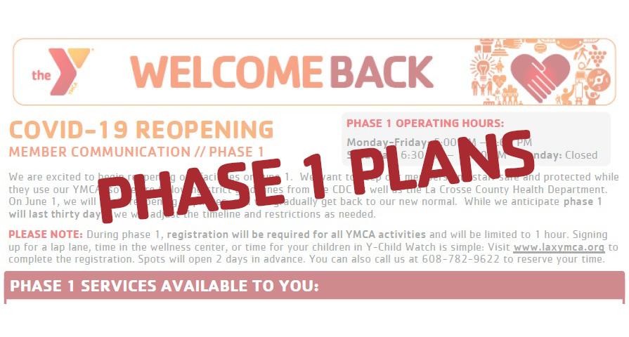 Phase 1 Reopening Plans | La Crosse Area Family YMCA